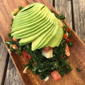 Gluten-free kale salad with avocado from Green Peas Casual Food